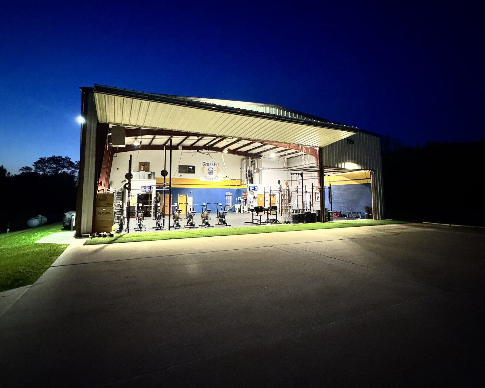 Morning light glowing inside CrossFit Reckoning in Coatesville, PA